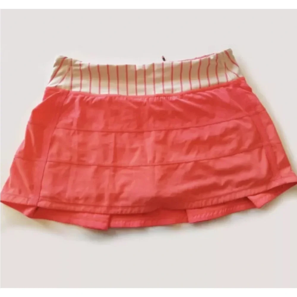 Lululemon Pace Rival Skirt II Electric Coral / Quiet Stripe Butter Pink Sz.6 Reg - Picture 4 of 10